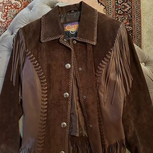 Dark Leather Fringe Jacket